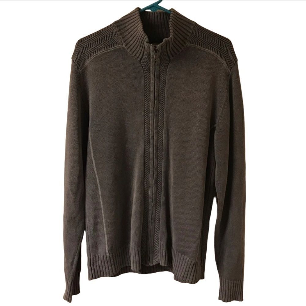 BKE Men’s Gray Full-Zip Cable knit Athletic Fit Sweater